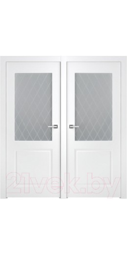 Дверь межкомнатная Belwooddoors Кремона 2 двойная 80x200 (эмаль белый/мателюкс белый витраж 39)